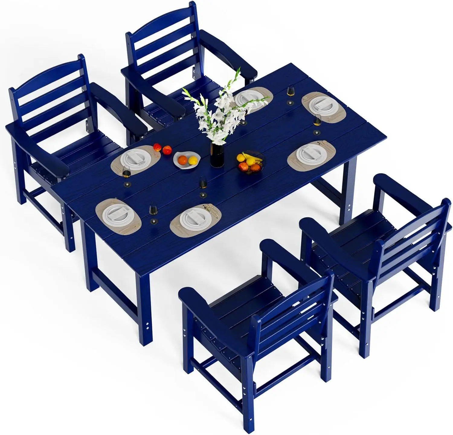 

Outdoor Patio Dining Table And Chair Set, HDPE Weather-Resistant RectangleTable With Umbrella Hole For Garden, Backyard