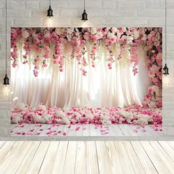 Pink Flower Photography Background - Wedding Flower Background, Birthday Banner, Party Supplies Decoration
