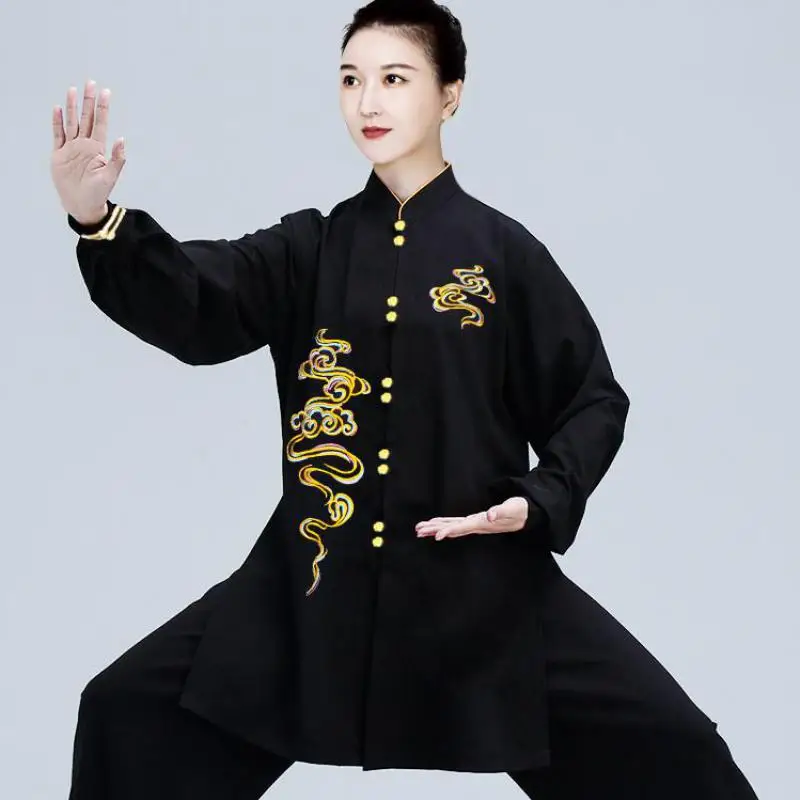 Phụ Nữ Trung Quốc Phong Cách Thể Dục Dụng Cụ Thái Cực Phù Hợp Với Cotton Kung Fu Wushu Võ Thuật Đồng Nhất Áo Khoác Quần Tập Thể Dục Quần Áo