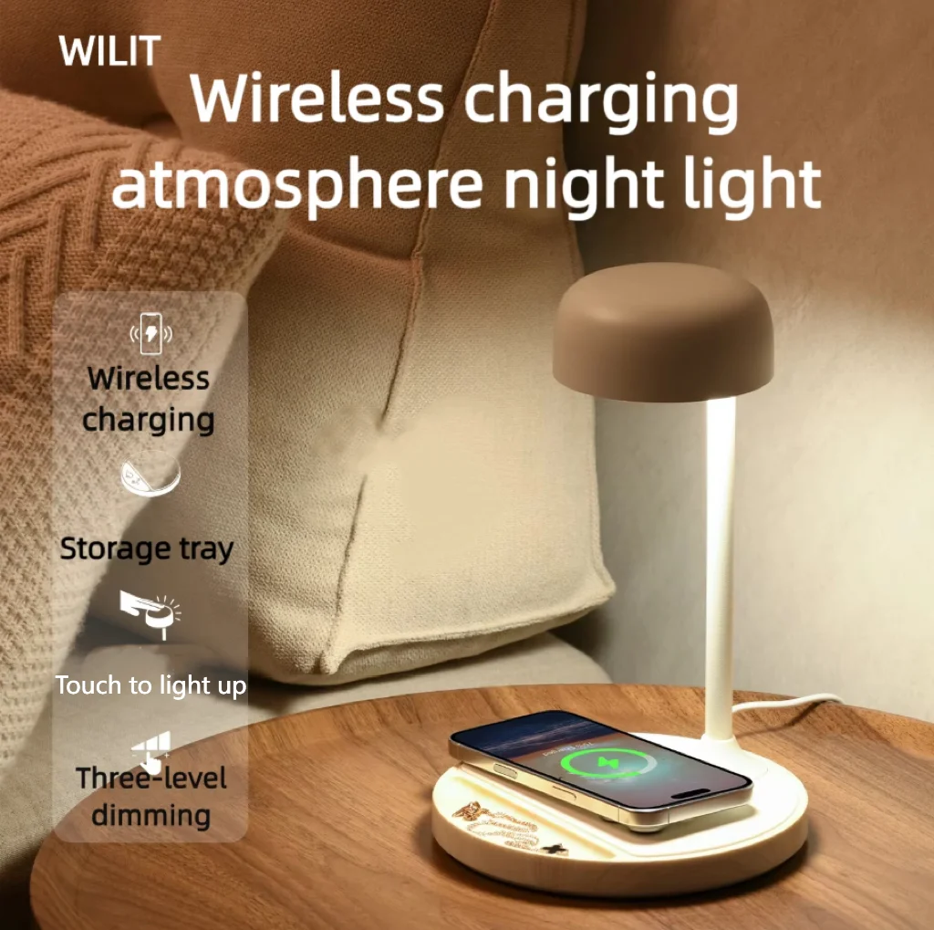 WILIT LED Desk Lamp with Wireless Charging Student Dormitory Office Bedside Table Lamp Bedroom Lighting Night Light Decoration