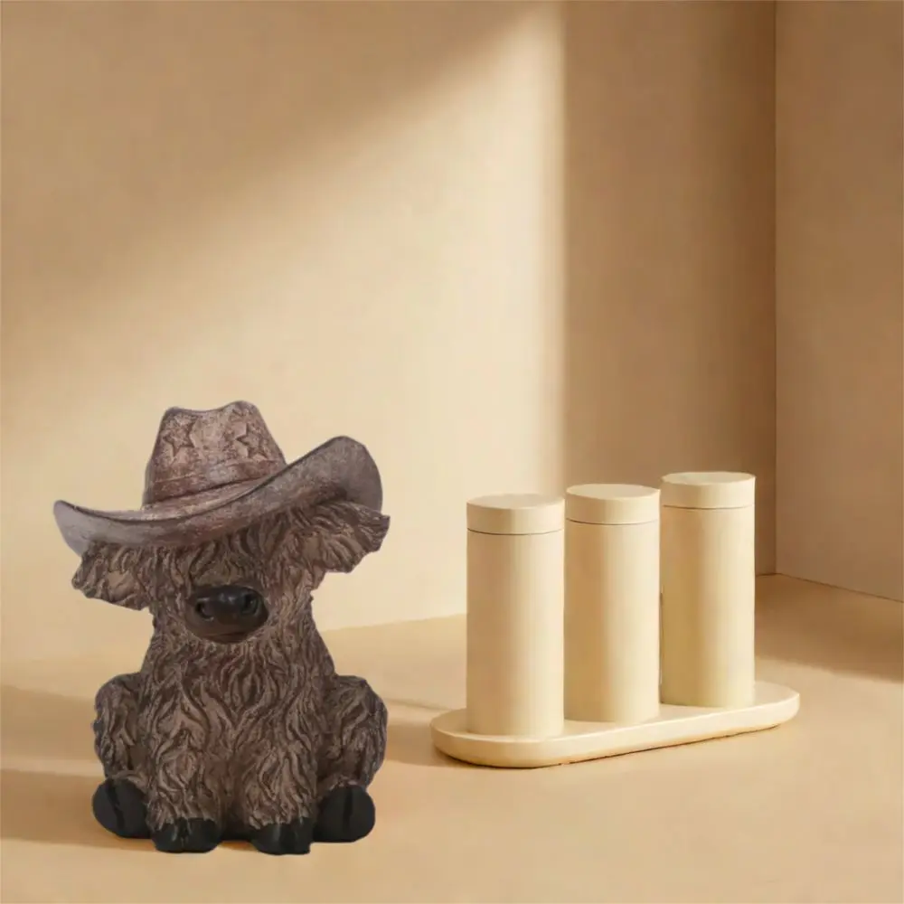 

With Cowboy Hat Highland Cow Figurine Rustic Realistic Highland Bull Statue Resin Crafts Animal Sculpture For Farmhouse Garden