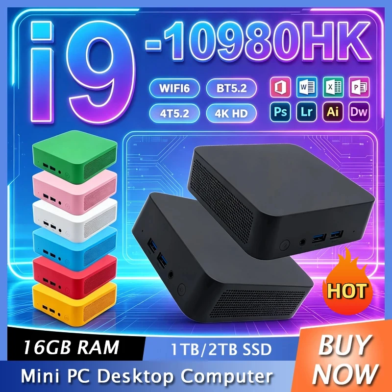 Sleek Portable Mini PC Intel Core I9-10980HK Win11 16GB RAM 1TB or 2TB SSD WiFi 6 Bluetooth 5.2 Smooth For Office And Study Work