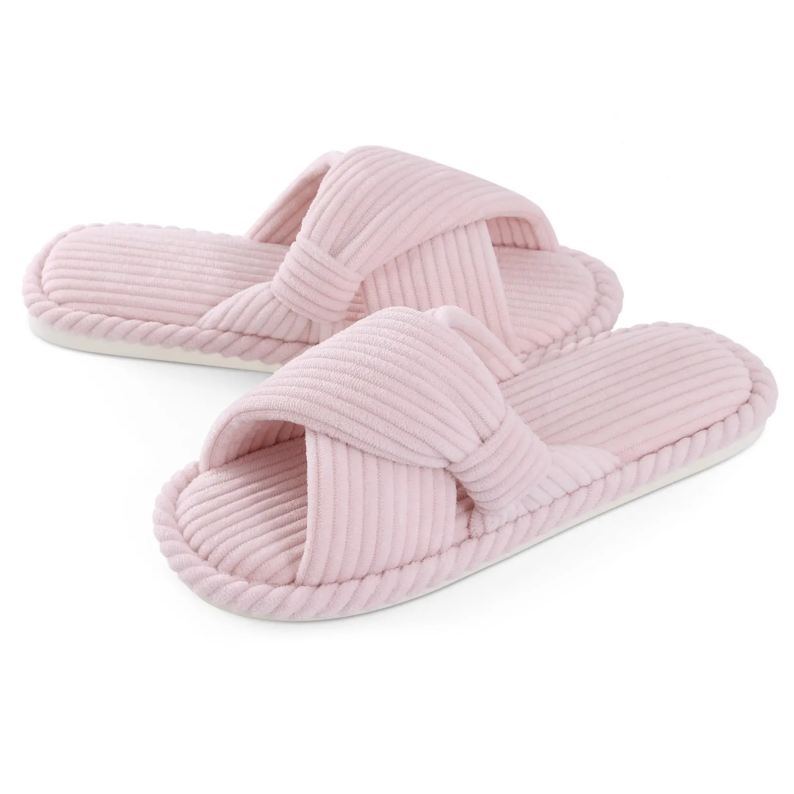 

Eyriphy Women Corduroy Cross Bow Home Slippers Comfort Soft Sole Warm Cotton Slippers Anti-Slip Memory Foam Bedroom Slide Indoor