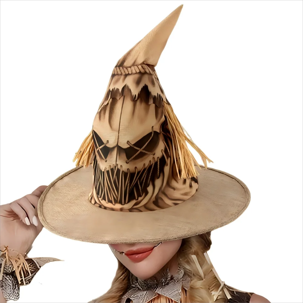 

Fancy Dress Scary Scarecrow Wizard Hat Cosplay For Women Men Witch Hat Halloween Masquerade Costume Accessories Adult Props Gift