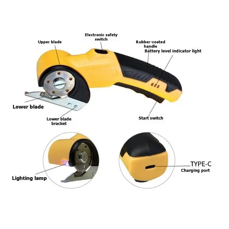 RMWIN-Cordless Electric Scissors Cardboard Cutter For Fabric, Leather, Carpet, Wire Rope- Includes 2 Steel Blades