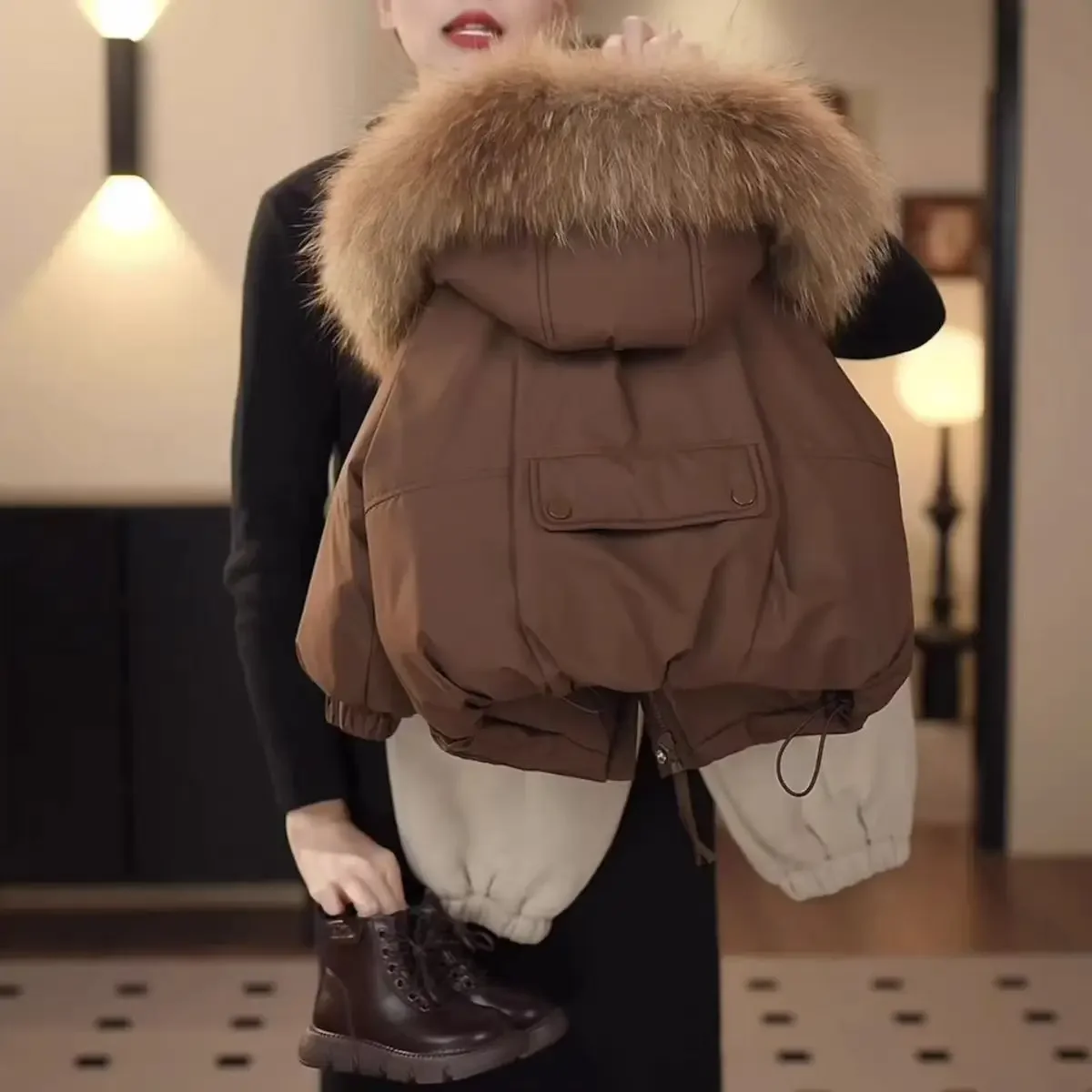ZOETOPKID Winter Neue Jungen- und Mädchen-Jacke mit Abnehmbarem Baumwollfutter Verdickte Wattierte Jacke Großer Pelzkragen Kinder-Winteranzug – Detail 4