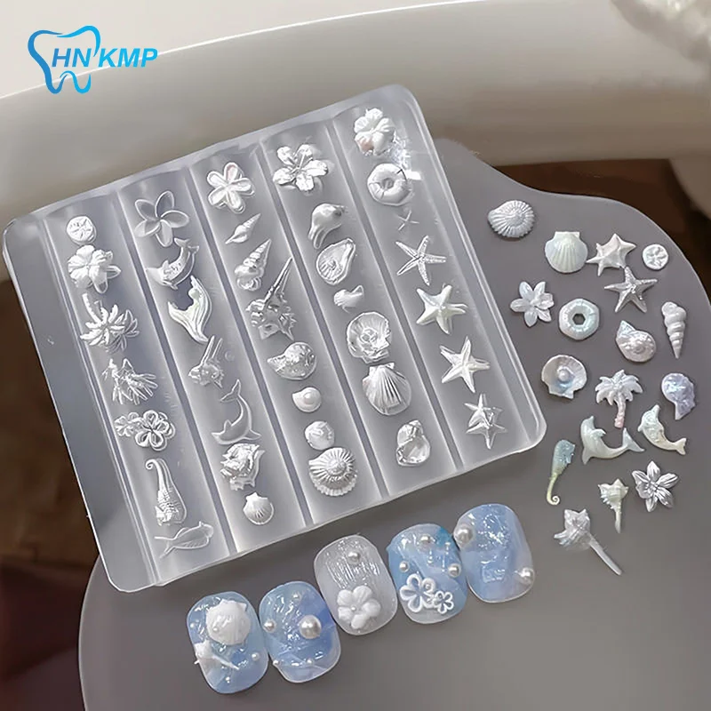 Silicone Template Mould Nail Art Shell Flowers Halobios Conch Starfish Carving Nail DIY Handmade Tool Small Beads Polymer Mold