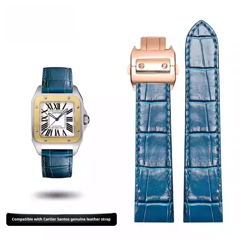 Top Layer of Cowhide Leather Strap for Cartier Santos Bamboo Patterned Genuine Leather Watchband