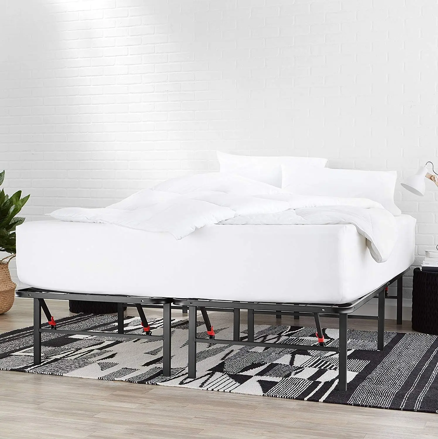 Amazon Basics Bed Frame with Ample Underbed Storage, Foldable Metal Platform, Sturdy Steel, No Box Spring Needed, 14 inches High