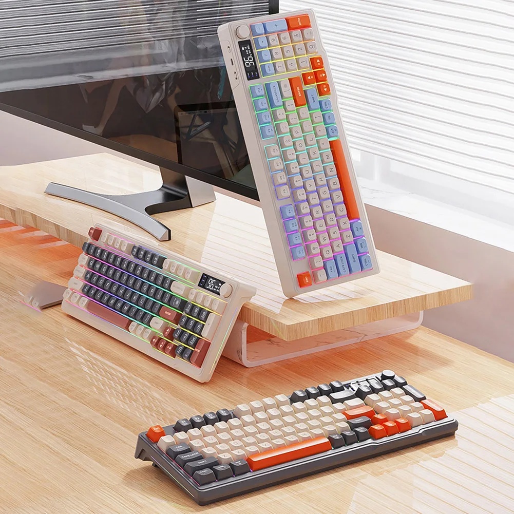 Dual Mode Gaming Keyboard, Luz Colorida, RGB Backlit, Computador, Jogos e Trabalho, Bluetooth 5.0, 2.4G