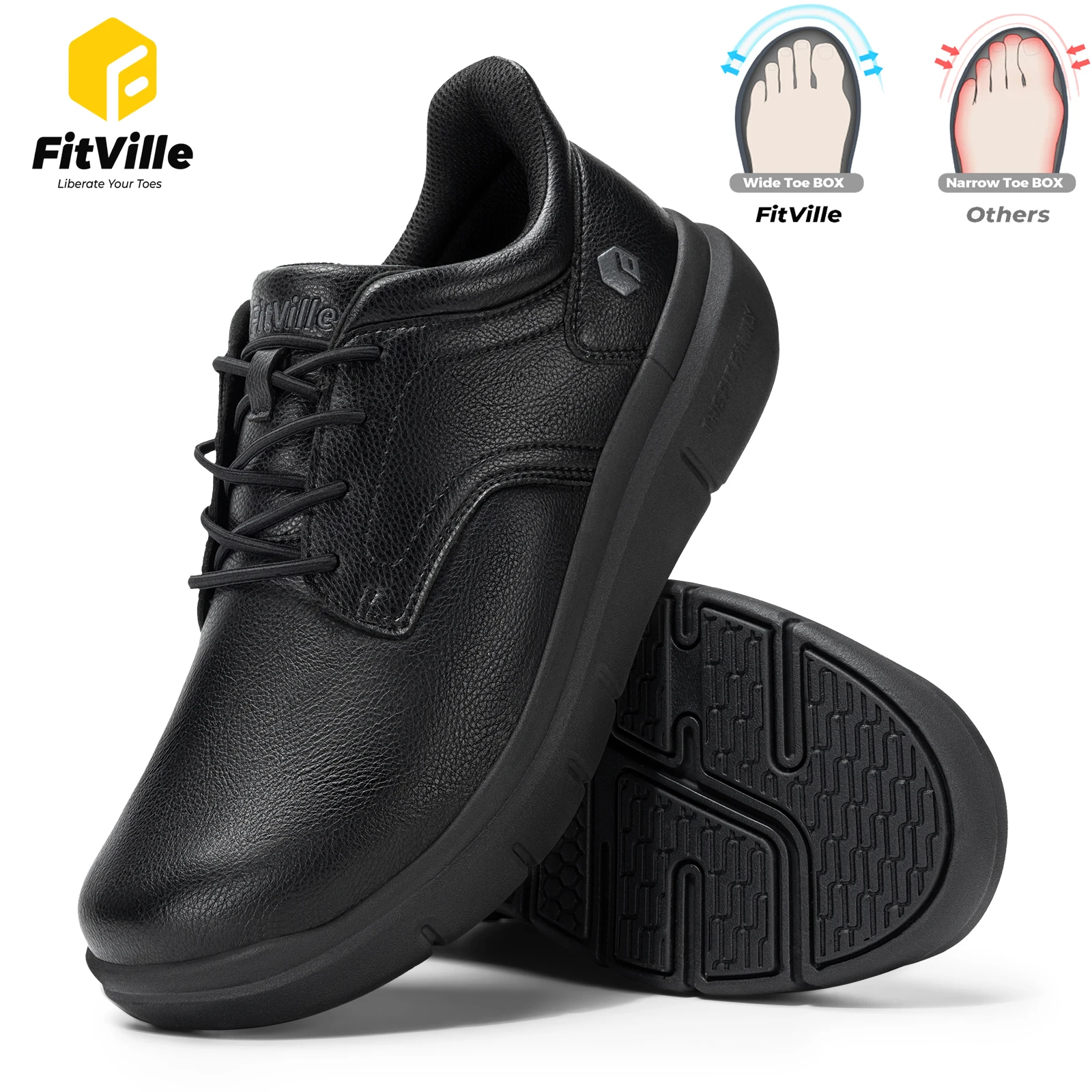 Fitville Men'S Shoes Wide Width Leather Slip-On Casual Dress Shoes Lightweight For Swollen Feet With Arch Support Pain Relief