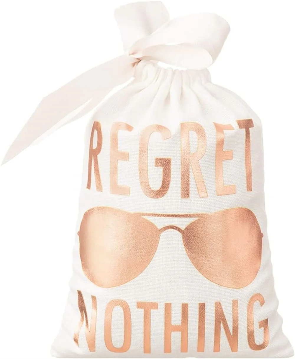 10pcs WHITE Wedding Party Favor Bags 5x7 Inch ROSE GOLD Foil “REGRET NOTHING” Bridesmaid Gift Bags for Bridal Shower Bachelorett