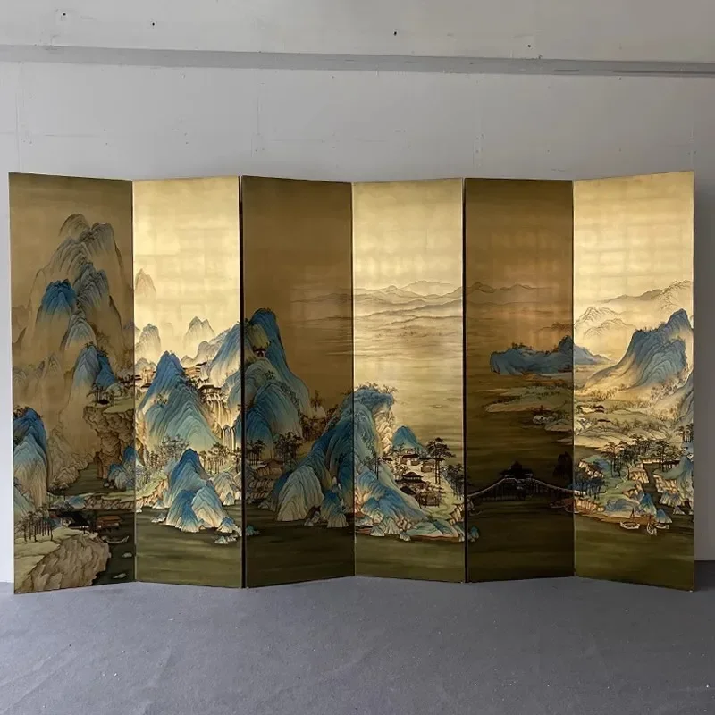 Chinese Hand-painted Thousand Miles Of Rivers And Mountains Screen Mobile Folding Living Room Partition New Chinesen29