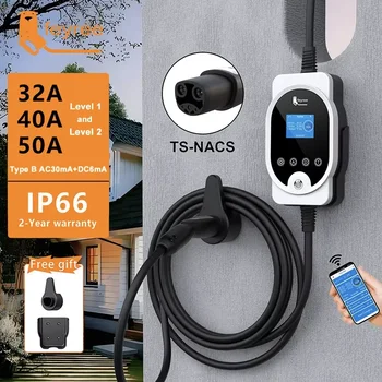 feyree EV Przenośna ładowarka EVSE Wallbox 12KW 50A 40A 32A Szybka ładowarka Smart APP Regulacja prądu i timer dla TS-NACS Tesla EV Car