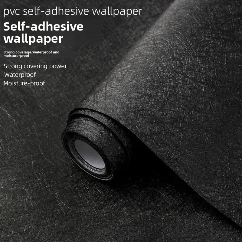 Black Silk Texture Self Adhesive Contact Paper Waterproof Moisture-Proof Furniture Renovation Wallpaper Dorm Rental DIY Decor
