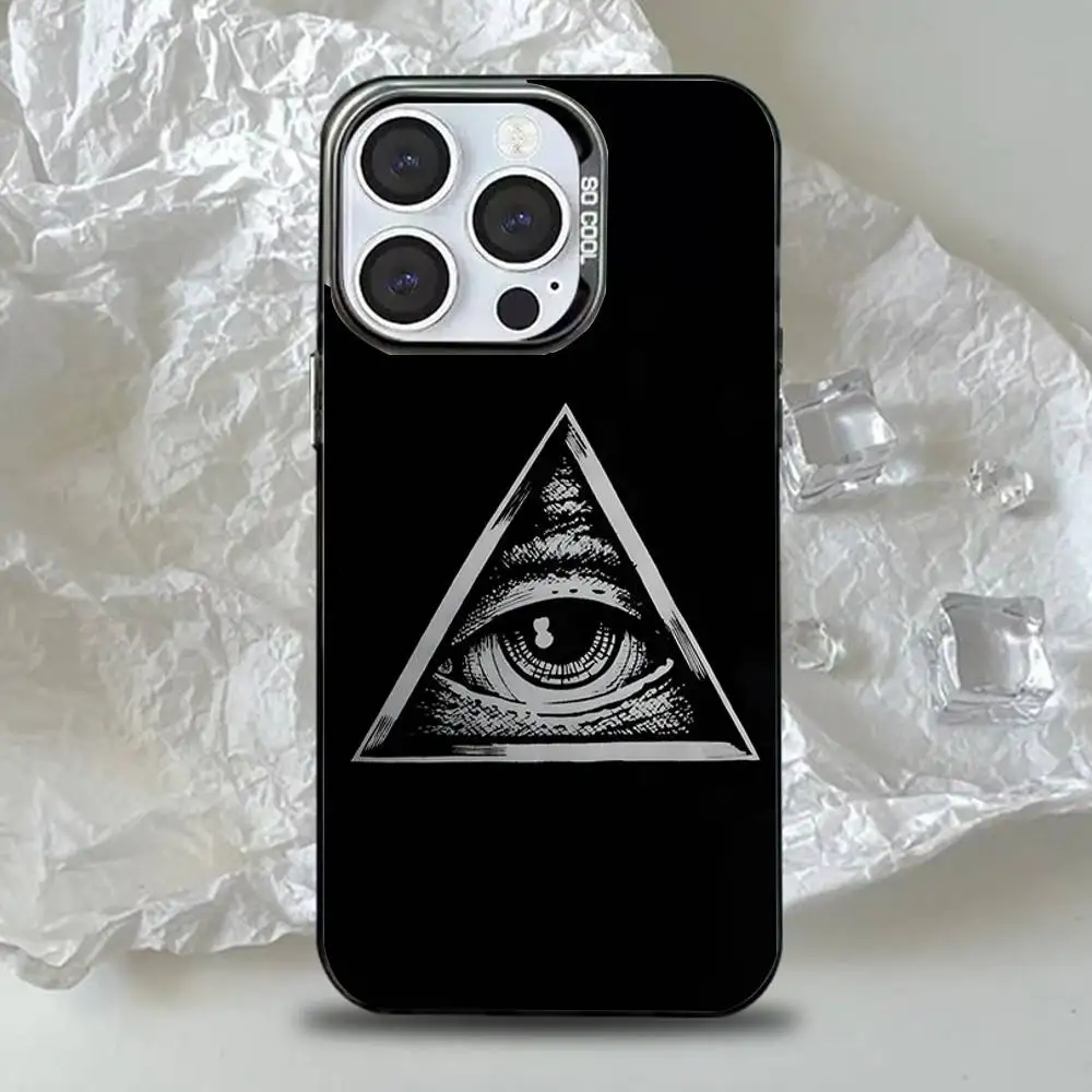 حافظة هاتف من Illuminati Eye غامضة لهواتف iPhone 16,15,14,13,12,11,Pro,Max,Plus, Mini,XS,SE مضادة للسقوط باللون الأسود غير اللامع