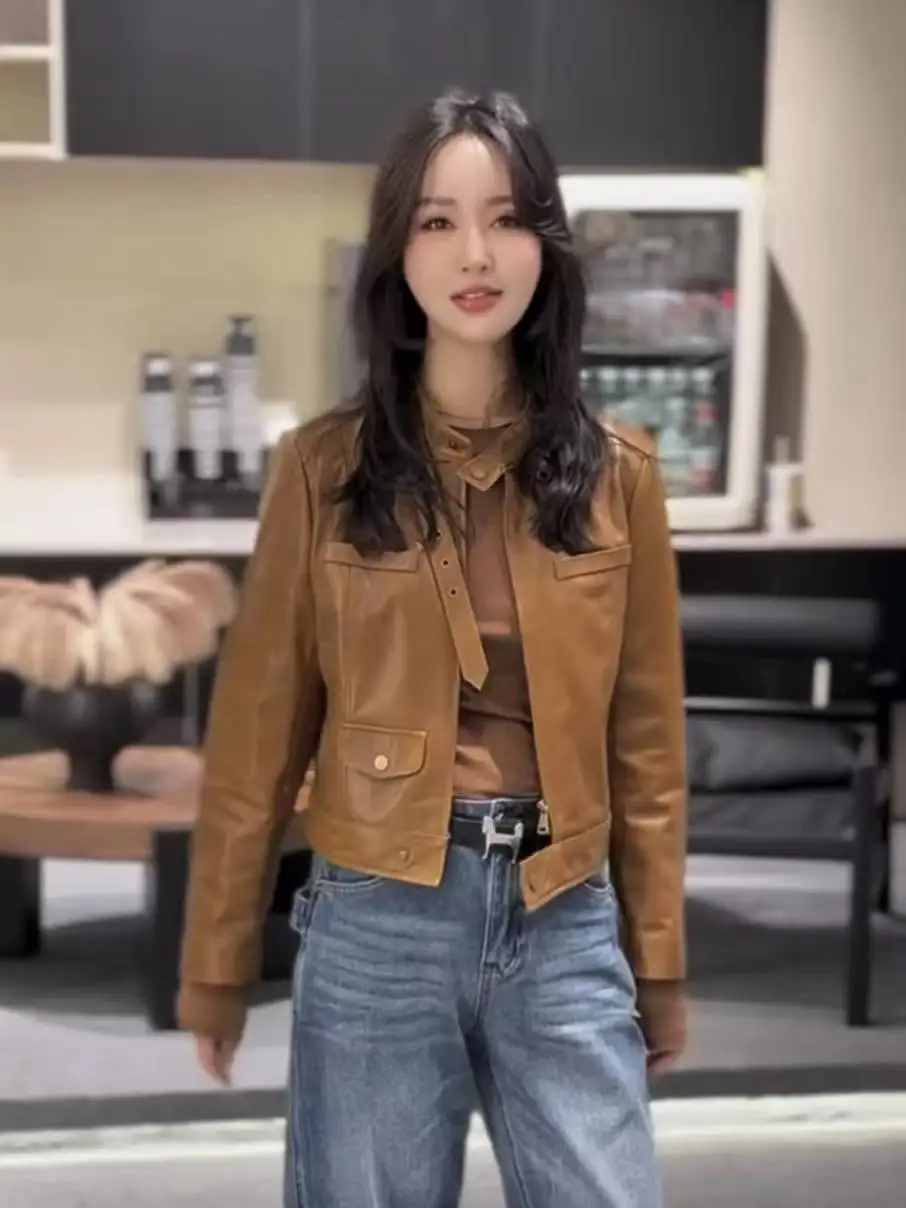 

Ning 2026 New Sle Women's Leather Jaet Genuine eepskin Long Sve Zipper Closure Luxury Feel Small Size Friendly