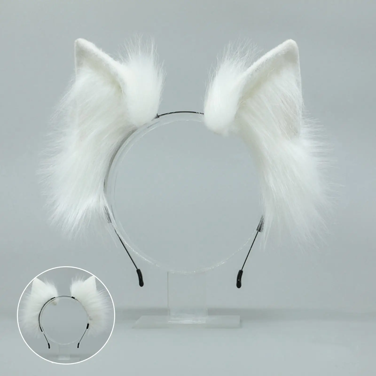 2Pcs Cat Ears and Tail Set Faux Fur Long Tail for Anime Cosplay Costume Kits