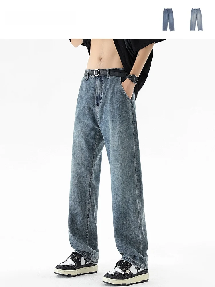 

Retro Streetwear Straight Leg Men's Jeans Loose Wide Leg Long Trousers Youthful Trendy Waed out Vintage Sle Casual Jeans