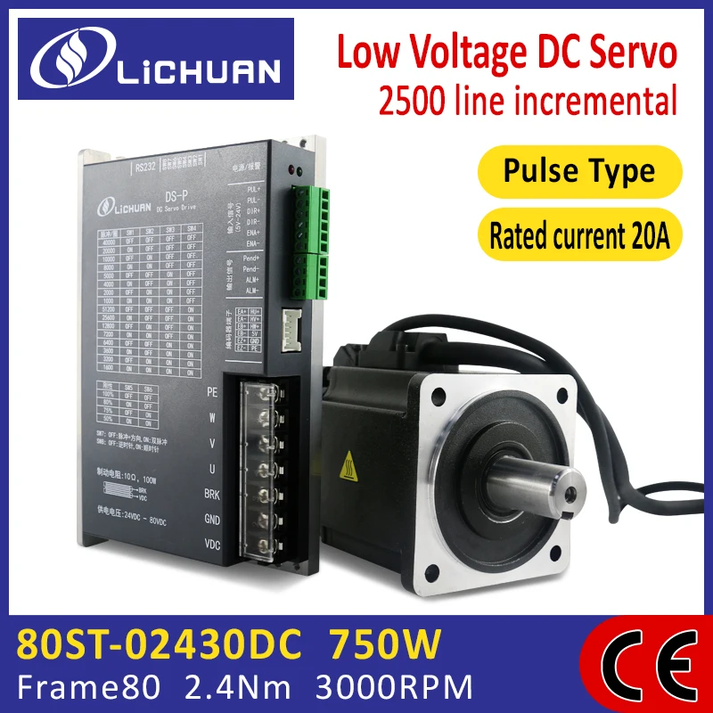 NEW Lichuan 750w dc servo motor 48v 2.4N.M pulse and direction control and DC servo driver with 3M cable for CNC Kit