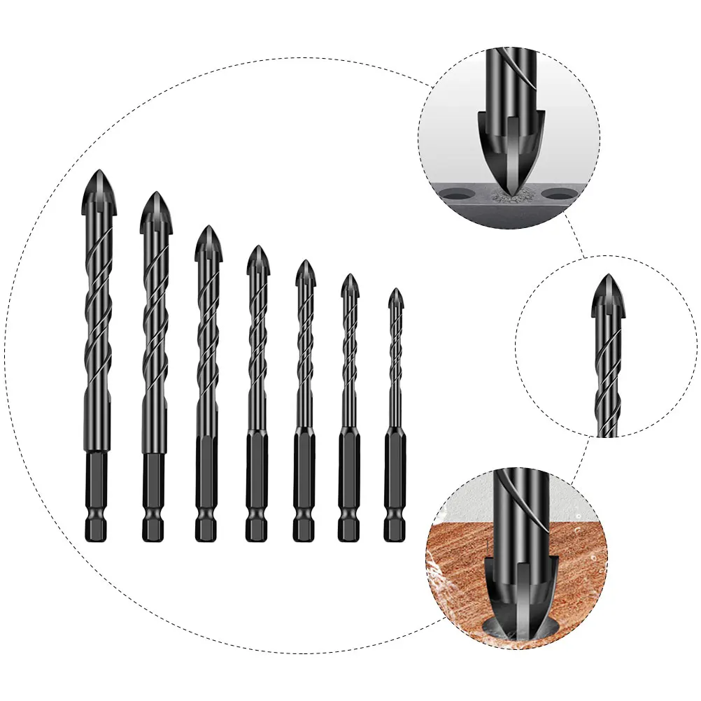 

7pcs Four-blade Drill Bit for Porcelain Tile Hole Opener Masonry Tools Hard Alloy Glass Ceramics Wood Concrete Drilling