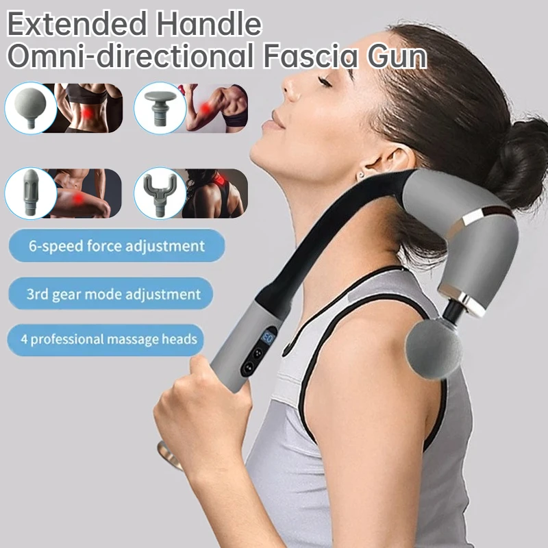 

Многофункциональный беспроводной пистолет для фасции с улучшенной удлиненной ручкой, 4 массажных головок, U-образный массаж спины для расслабления мышц.