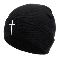 2024 New Fashion High Quality Beanie Hat for Men Casual Cross Embroidery Knitted Hat for Women Outdoors Vintage Hip Hop Cap