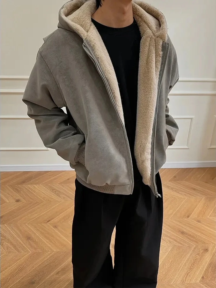 معطف بقلنسوة من فراء الأرنب الصناعي غير اللامع للرجال من القطن Jaet للشتاء من American Sle معطف دافئ طويل بسحاب للإغلاق C... #1