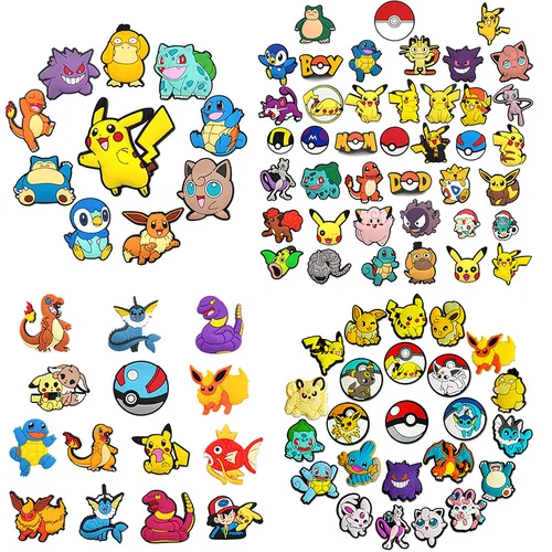 10-200 Uds MINISO varios Pokemon Pikachu zapato encanto mezcla venta al por mayor decoración de PVC DIY desmontable impermeable para regalo de fiesta