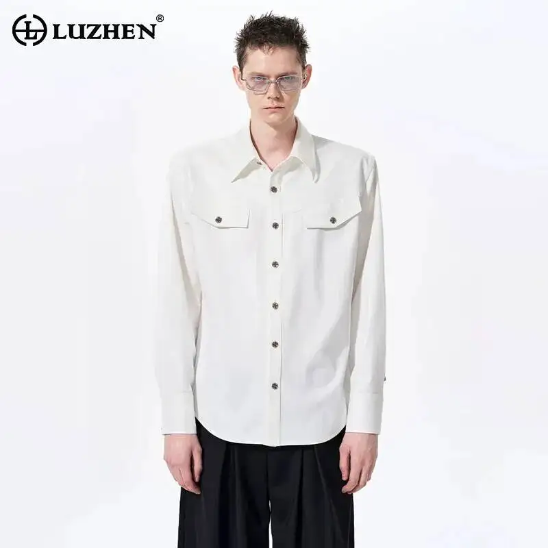 

LUZHEN 2026 Spring Elegant Temperament Loose Solid Color Shirts Men's Fashion Handsome High Quality Pockets Decorate Tops JY6470