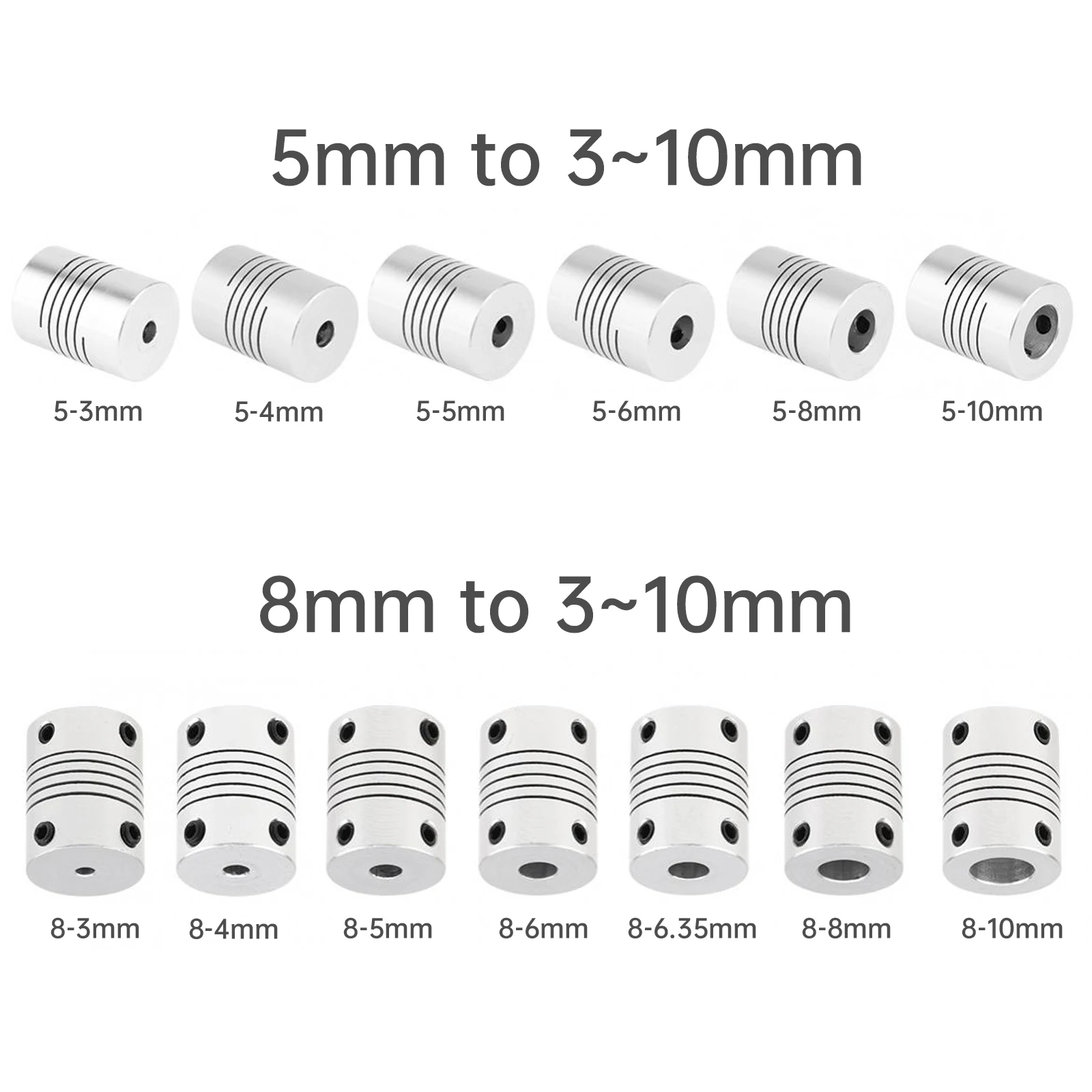 5/8mm to 3-10mm Shaft Coupling Nema 17/23 Stepper Motor Coupler Aluminum Alloy Joint Connector for CNC Machine / DIY Motor Parts