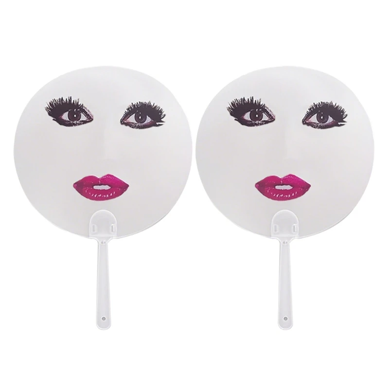 

M5TC 2Pcs Big Eye and Red Lip Handheld Fan Funny Round Decorative Fan Photo Props