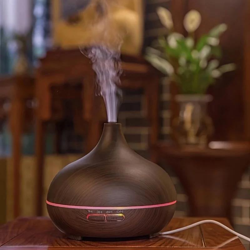 550ml Ultrasonic Cool Mist Wood Grain Humidifier - USB-Powered, Energy-Efficient for  & Office, Perfect Gift Idea