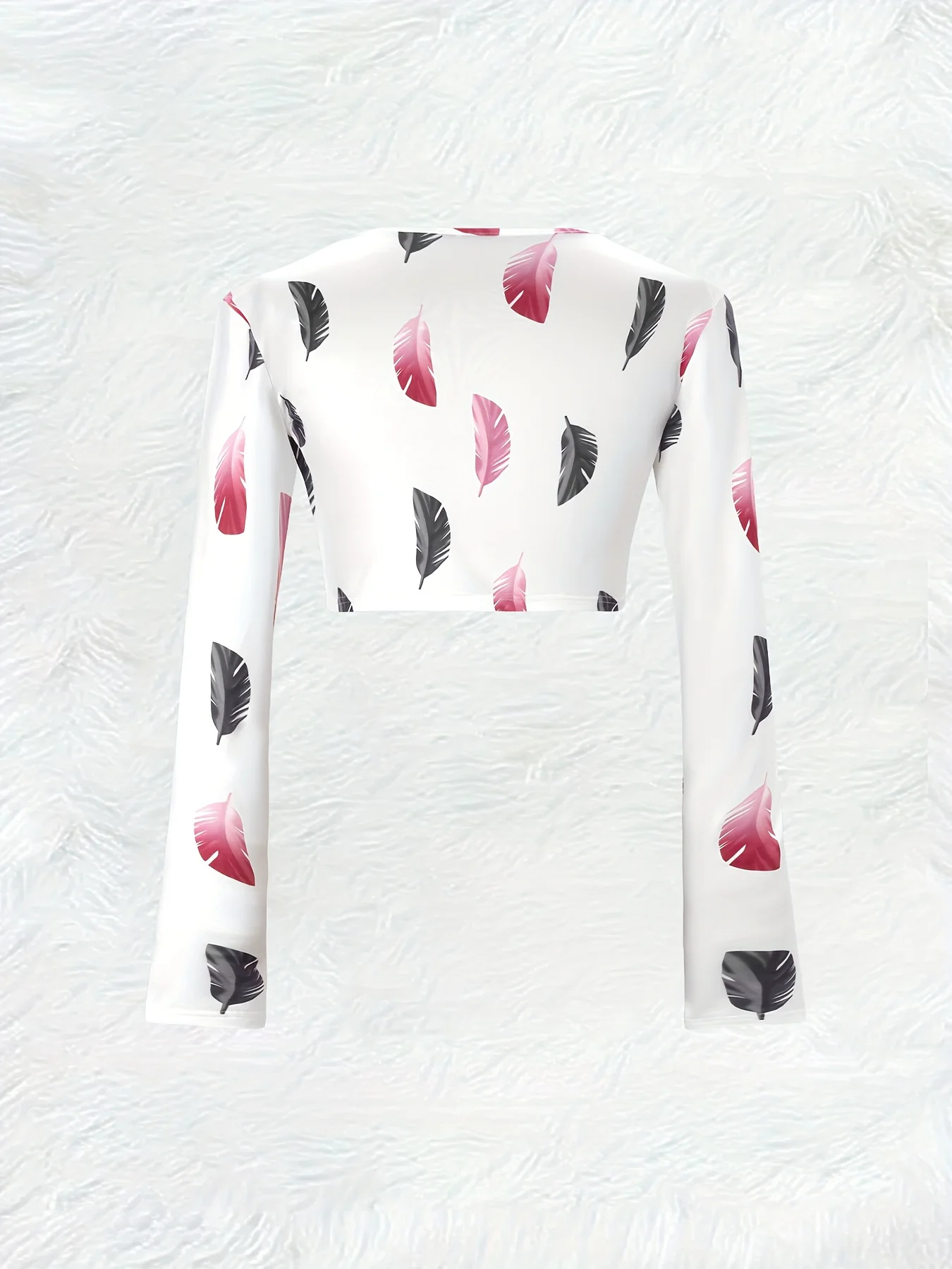 Printed Design Casual Style Pink And Black Feather Print Women's Cardigan