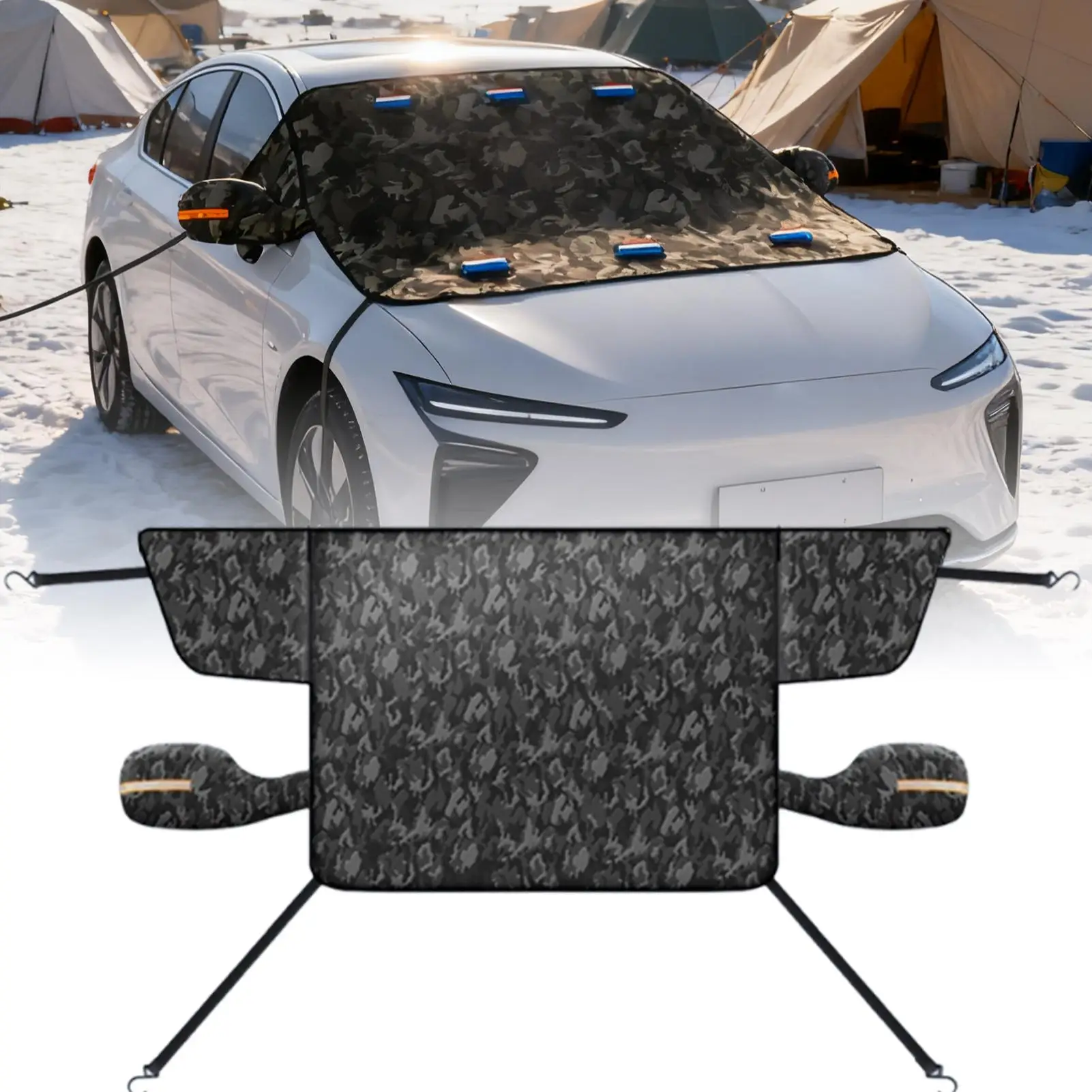 

All-Season Car Windshield Cover Windproof Oxford Fabric Protector for Ice Rain Snow Sun on Vehicle SUV Sedan