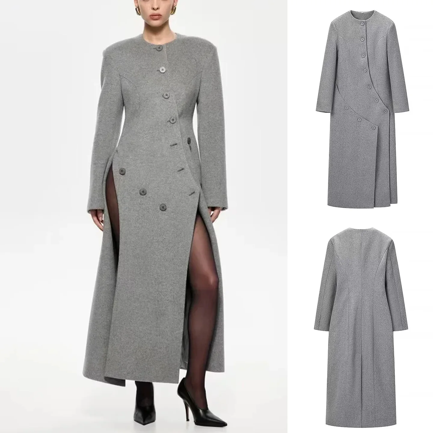 

Новое зимнее женское повседневное шерстяное пальто средней длины с круглым вырезом, длинными рукавами, асимметричной застежкой на пуговицах, во французском стиле, из полиэфирного волокна