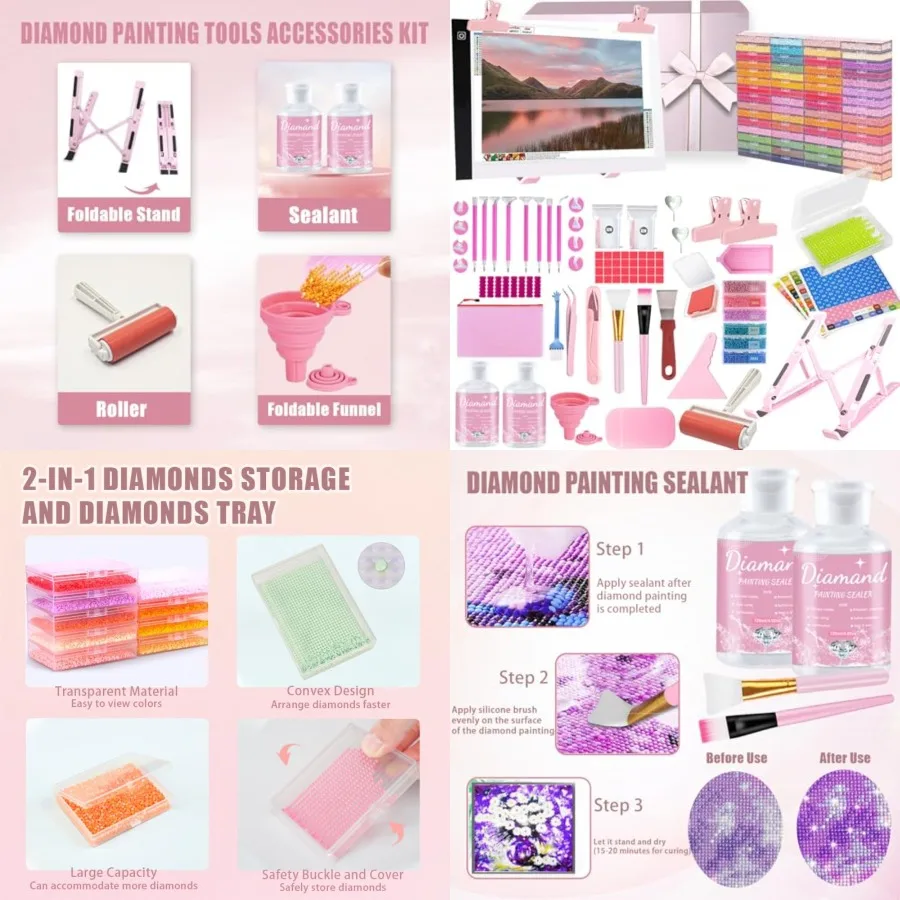 185 Pcs All Inclusive Diamond Painting Tool Kit Diamond Art Accessories Kit Including LED Light Pad Kit, Bracket, Convex Point