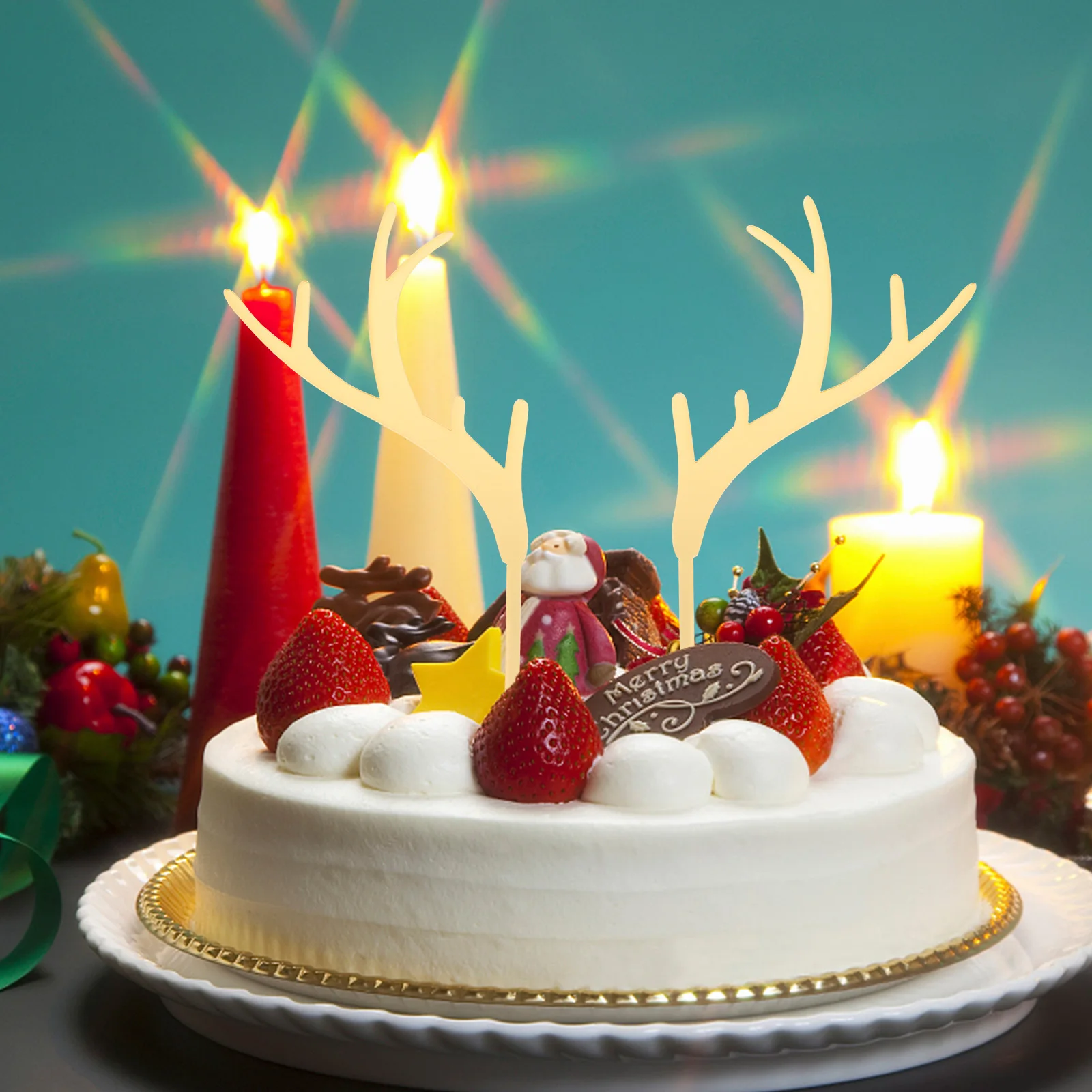 

20Pcs Antler Cupcake Toppers Unique Christmas Cake Picks Birthday Party Dessert Decoration Xmas Cake Supplies Birthday Toppers