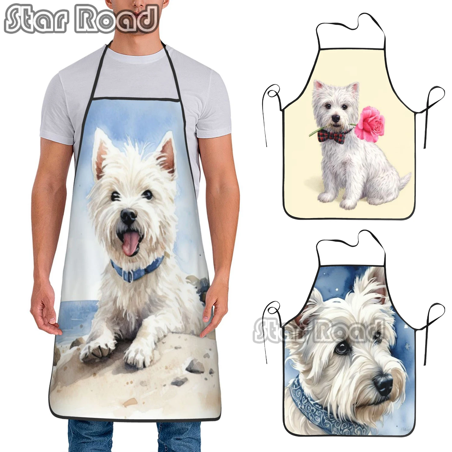 

Unisex Westie Dog Anatomy Kitchen Chef Cooking Baking Apron Men Women West Highland White Terrier Tablier Cuisine for Painting