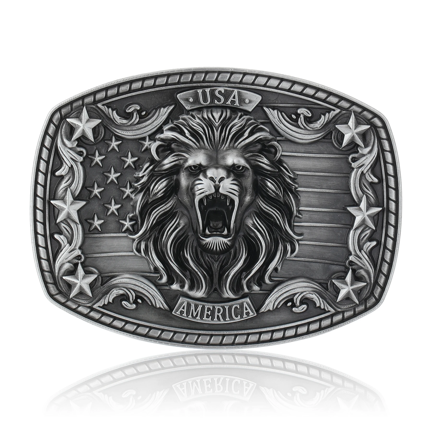 معدن مخصص الغربية حزام مشبك الأسد نمط الفضة النحاس والجلود كاوبوي نمط خمر سبيكة حزام مشبك