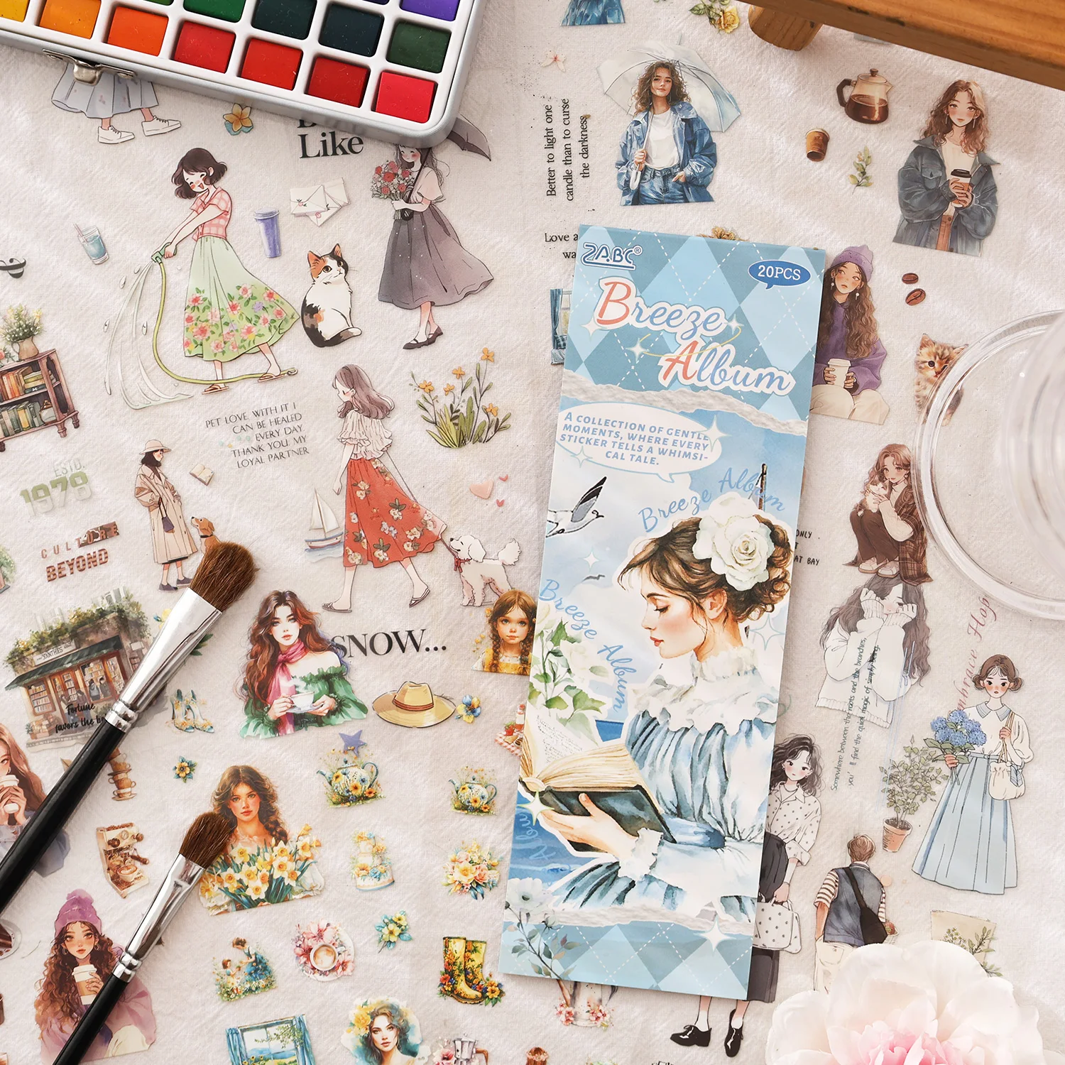 Mint Breeze Cartoon Girl Landscape Aesthetic Die Cut Stickers Diy Journal Scrapbooking Planner Diary Decor Craft Stickers