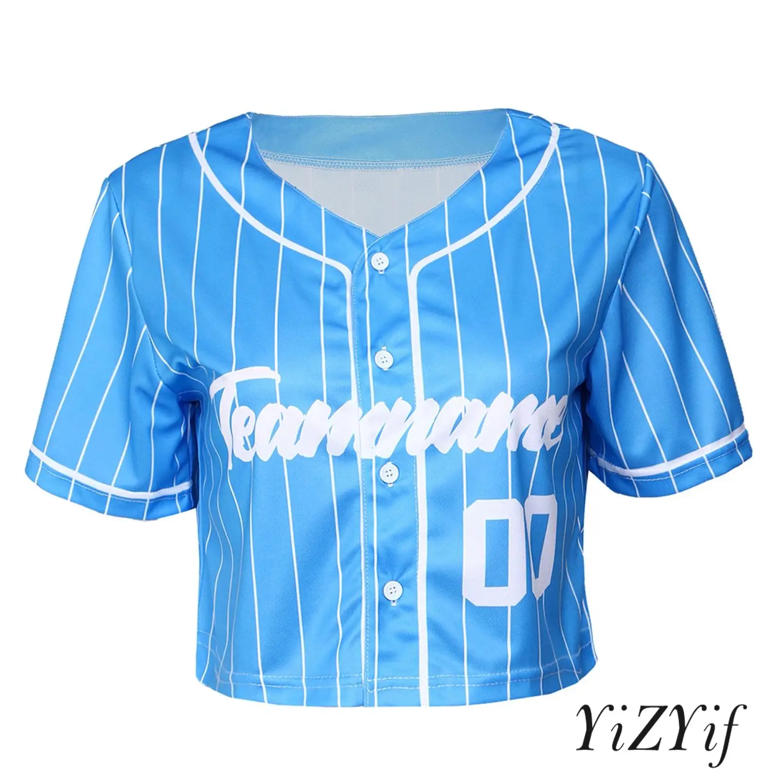 

Women American-style Cropped Letters-printed Short Sleeve Buttons Stripes Baseball Tops for Casual Wear Cheerleading Ball Games