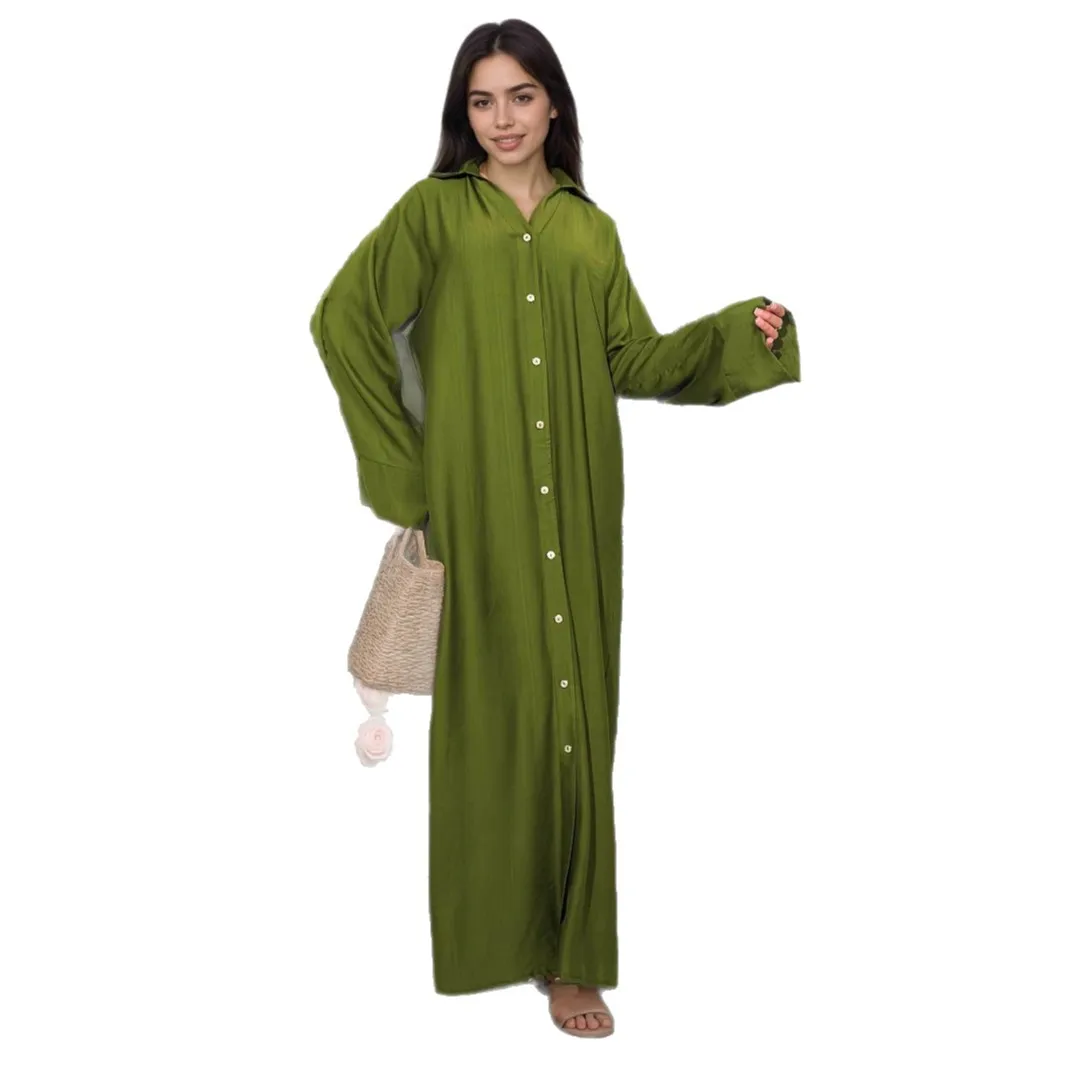 دبي عبايات إسلامية متواضعة عباية مفتوحة فستان قميص رداء ملابس نسائية إسلامية فساتين بالأزرار المفتوحة بالجملة