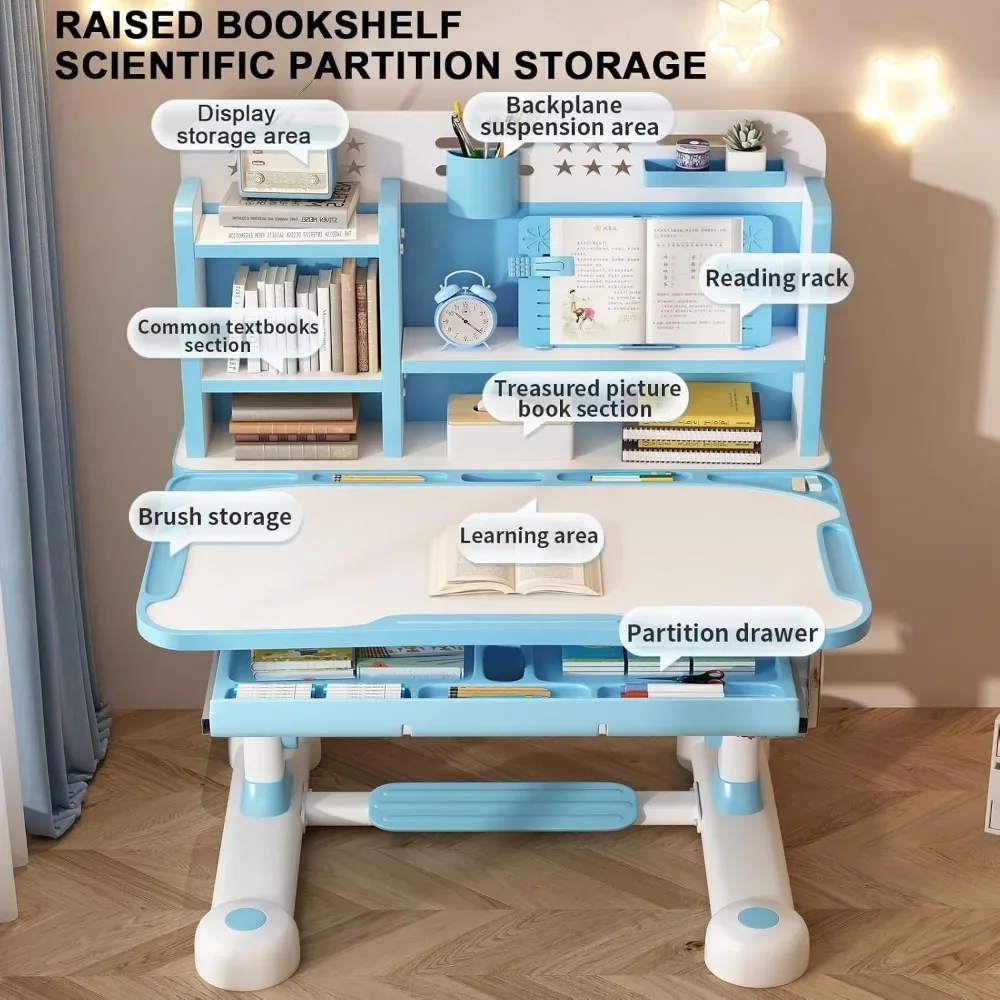 Piccola scrivania, set di sedie da scrivania per bambini, set di sedie da tavolo per studio scolastico per bambini regolabili in altezza con correttore di seduta