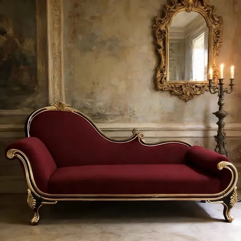 European Court Style Solid Wood Chaise Longue French Vintage Gilded Recliner Chair Living Room Villa Luxury Furniture