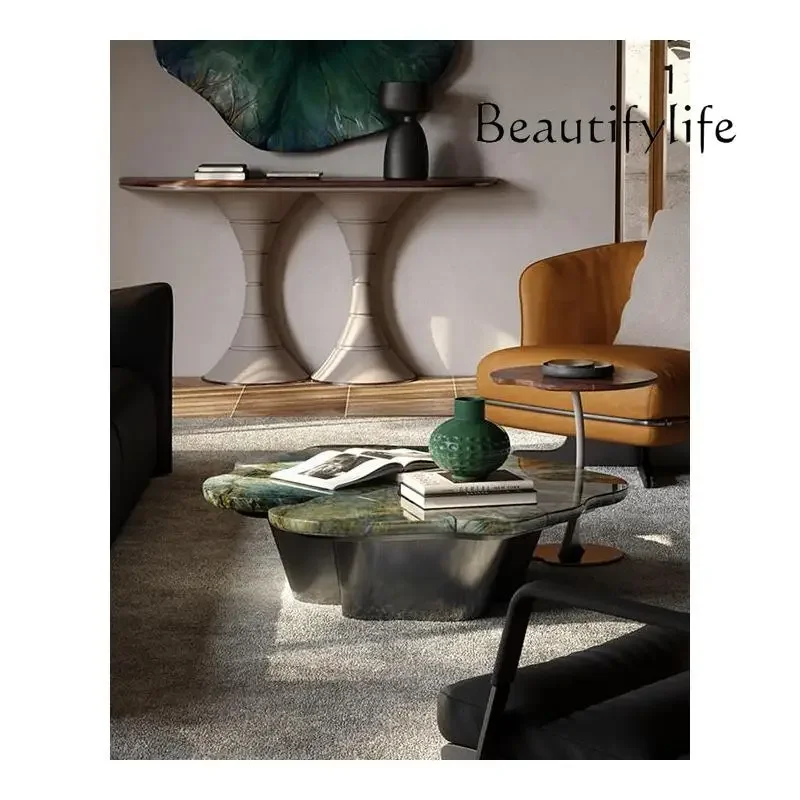 BJ Soft Coffee Table Living Room New Italian Light Luxury High-end Lotus Leaf Art Creative Luxury Stone High-end