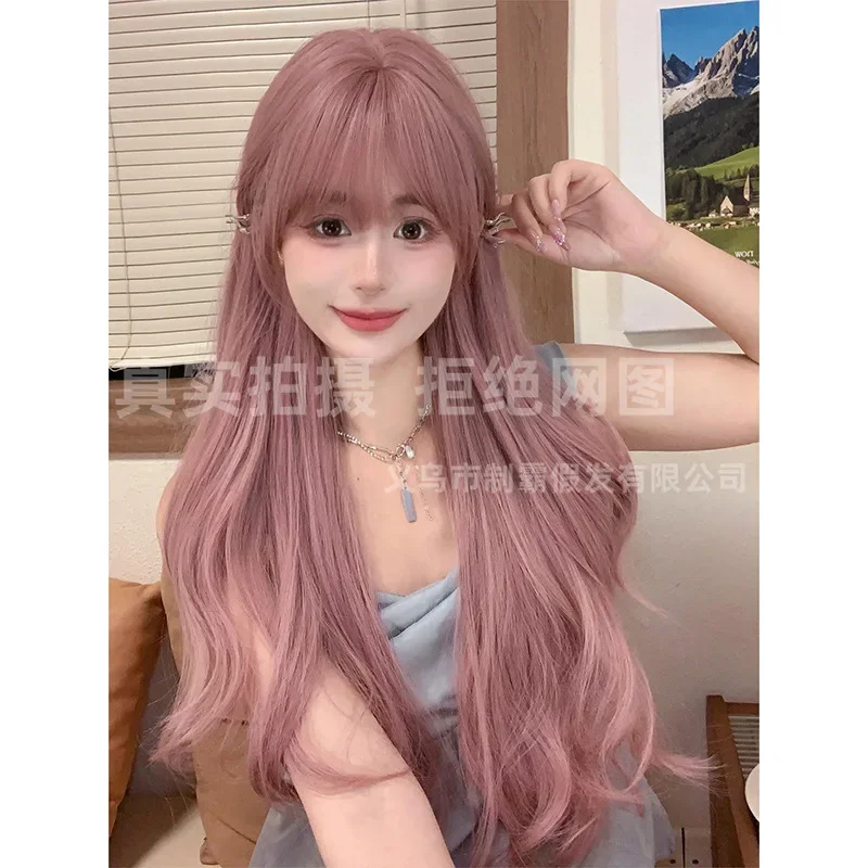 FC6Female Long Hair Big Wave Cherry Blossom Powder Natural Temperament Full Head Set Cosplay Lolita Daily Wigs Heat Resista@FC8！