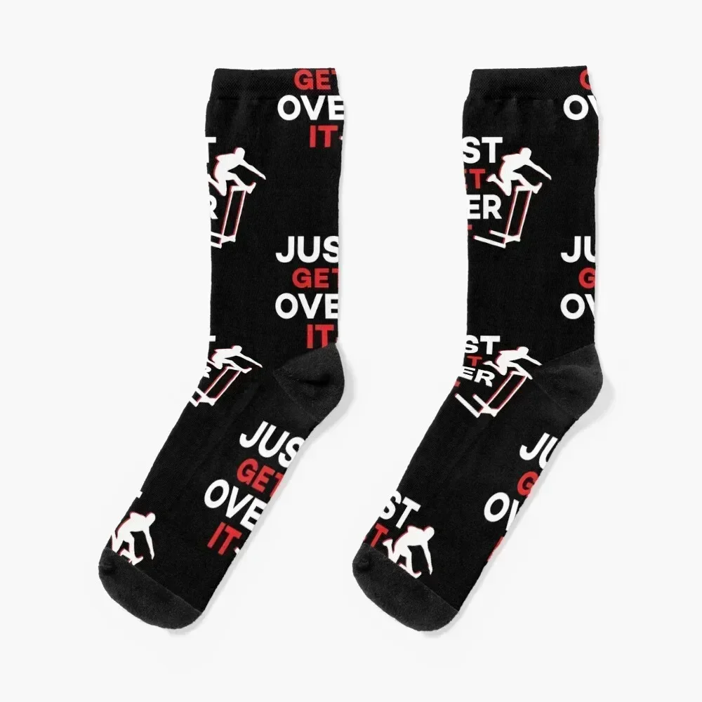 Just Get Over It Funny Motivational Hurdling Quote Socks retro professional running christmas stocking Male Socks Women's