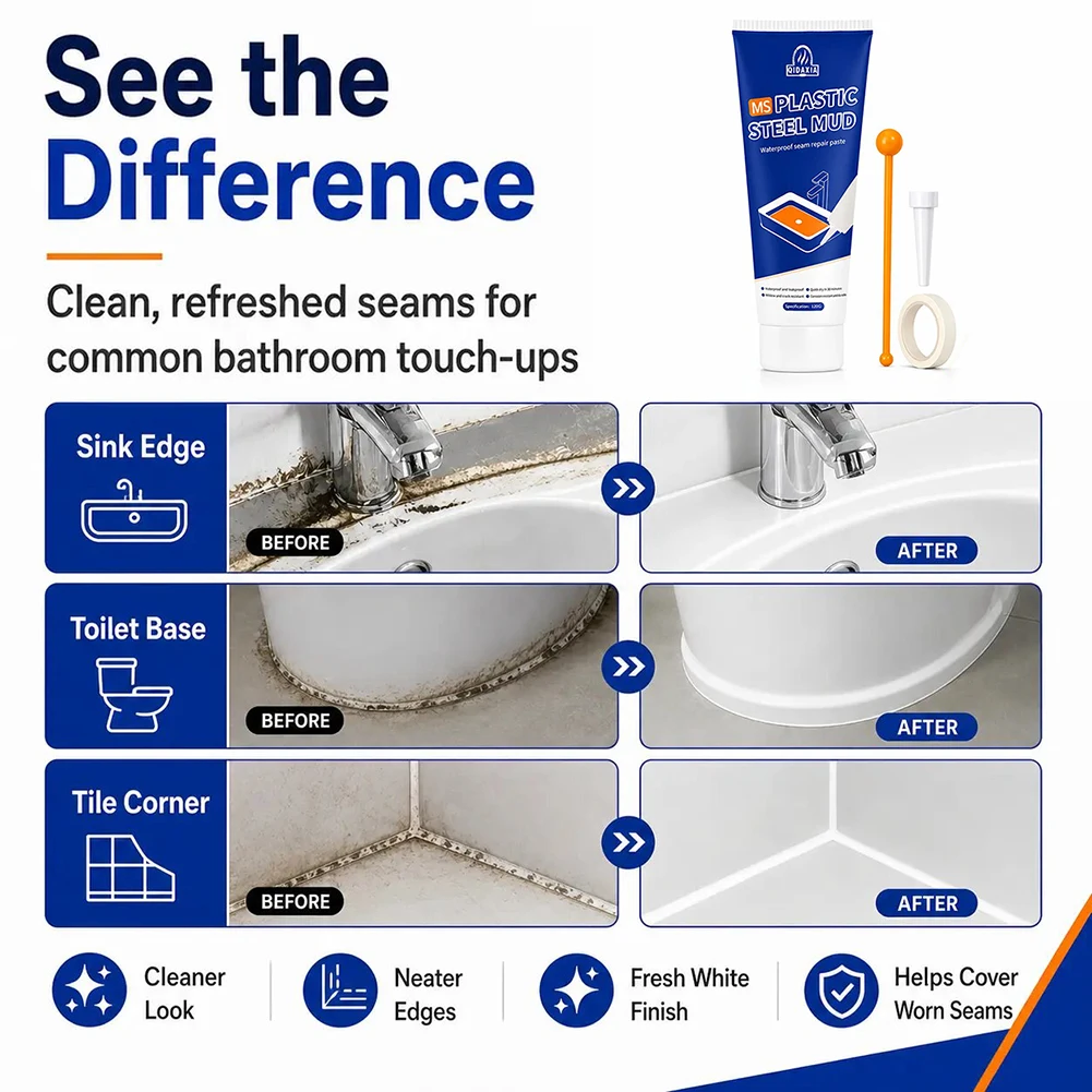 Plastic Steel Mud Waterproof Mold Heat Resistant Filler Strong Adhesion Easy Application Bathtroom Waterproof Seam Repair Paste