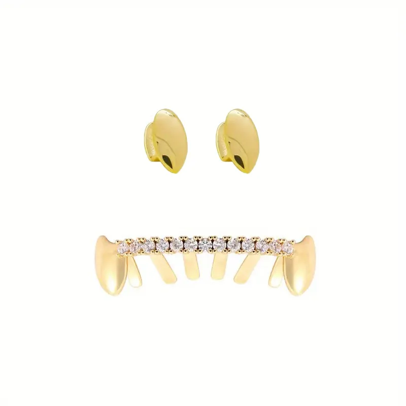 Hip-Hop Tiger Tooth Inlaid Zircon Gold Copper Denture Jewelry Is Suitable For Music Festivals, Parties And Daily Shiny Outfits